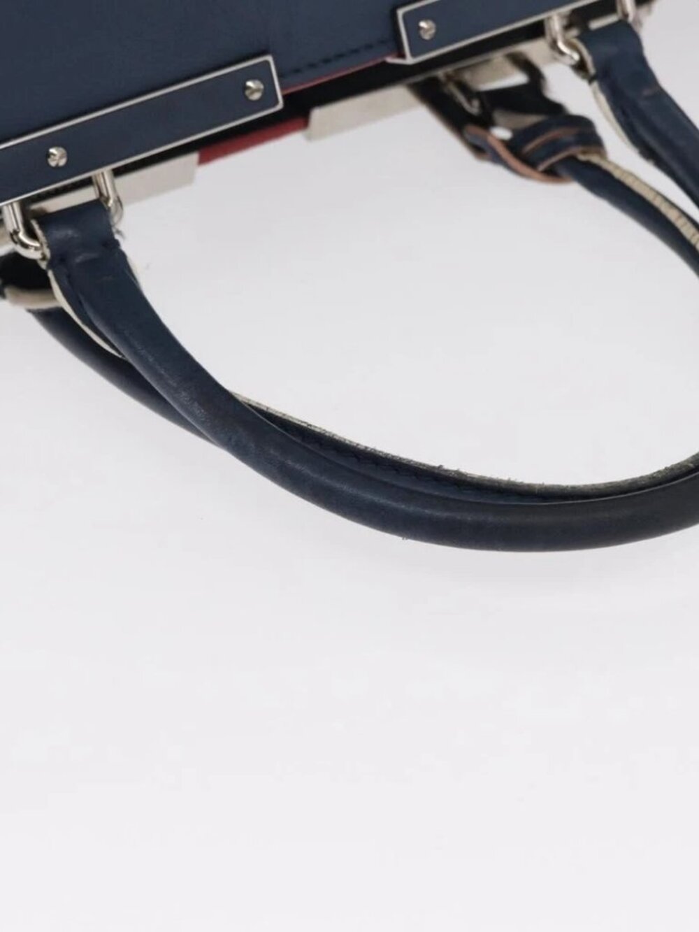 FENDI Trois Jules Hand Bag Leather Navy Silver Auth - Picture 8 of 16